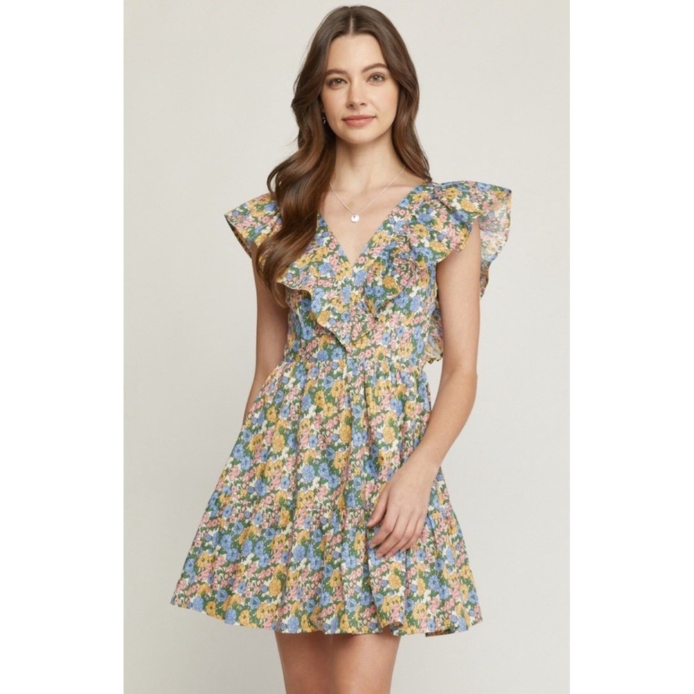 Anthropologie Entro Dress Women Sz L (M) Tiered Prairie Ruffle Peasant Babydoll